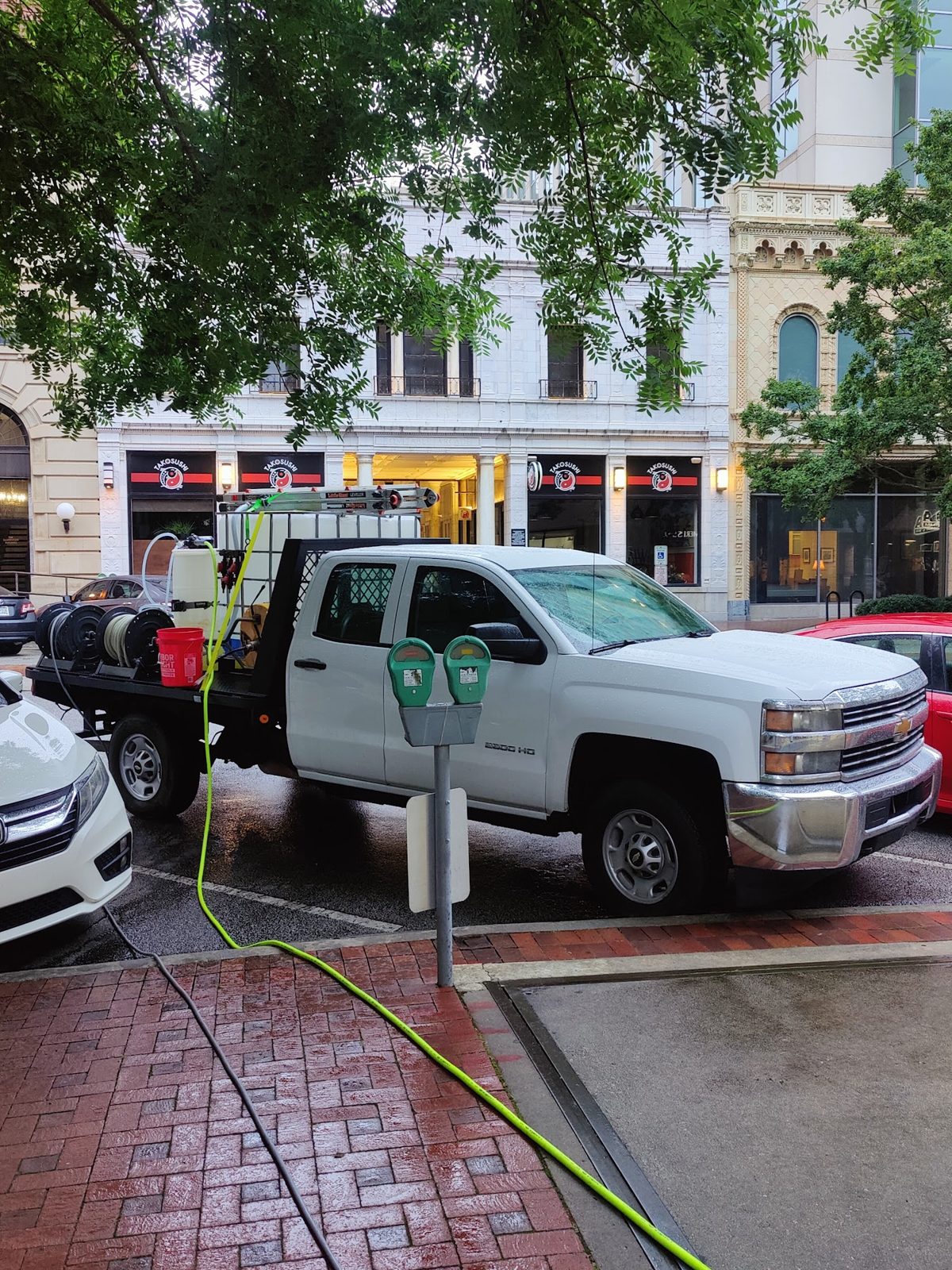 Commercial building front with the truck, before and after