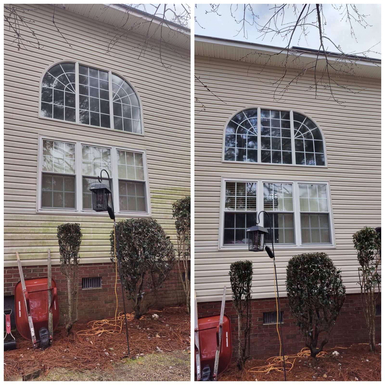 Siding under the eaves, streaked before and even after